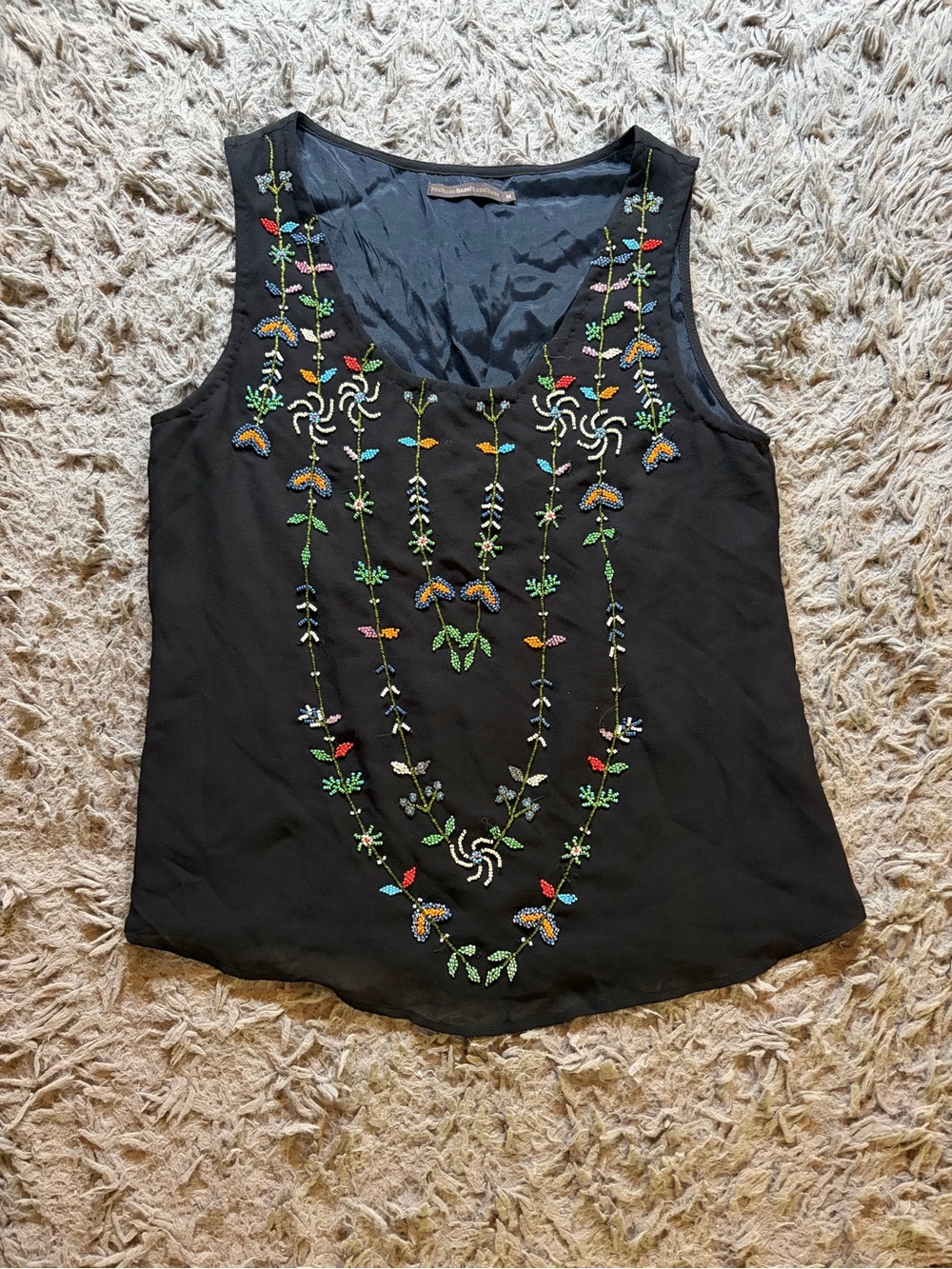 Hazel black floral beaded tank top sz M